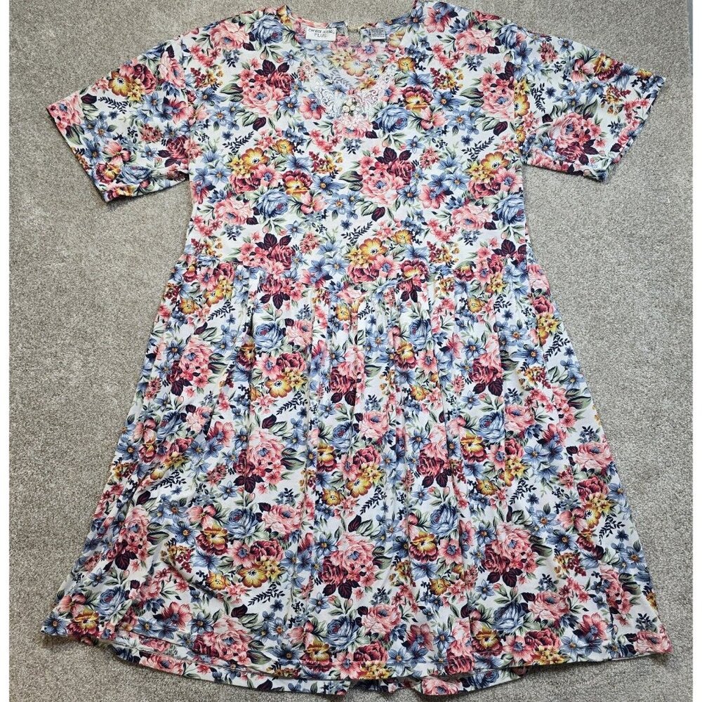 Center Aisle Plus VTG Floral Dress Cottage Core Calf Length Light Women's 42/22W